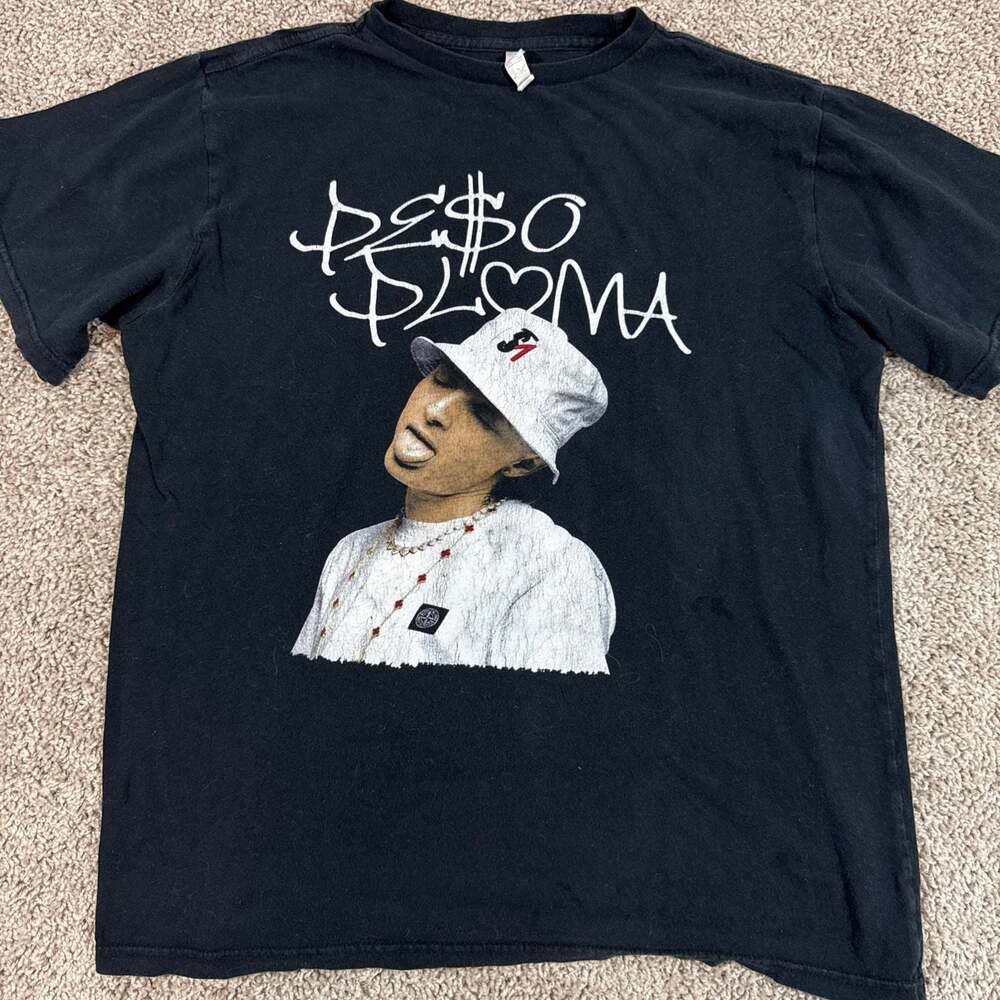 Peso Pluma Doble P‎ Tour Shirt Mens Medium Black Graphic Concert Music Tee EUC